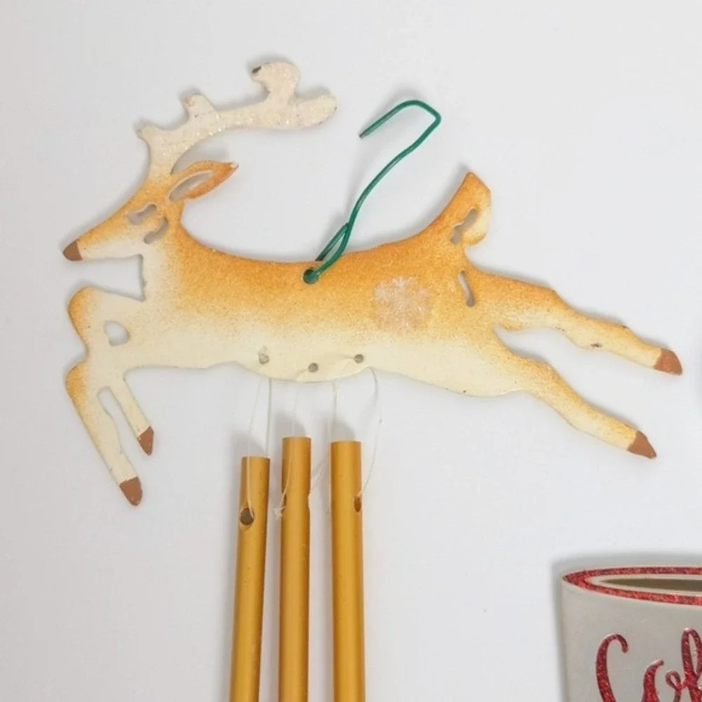 Silver Coffee Cup & Gold Reindeer Wind Chime Christmas‎ Ornaments (Set of 2)